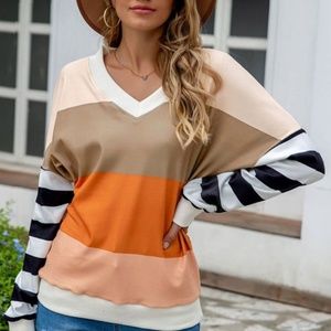 NWOT V Neck Color Block Sweatshirt